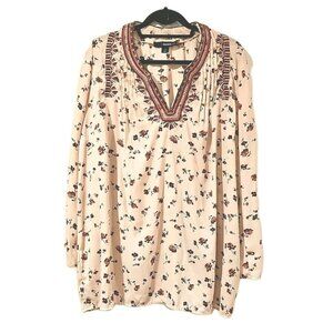 Denim 24/7 Soft Lovely Floral Soft Pink Sz 22W 2XL Pullover Embroidered Top